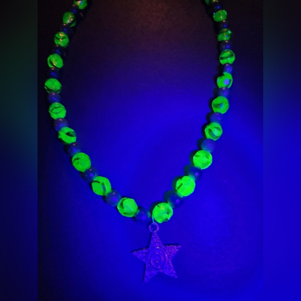 Neon UV Reactive Green Star Pendant Necklace